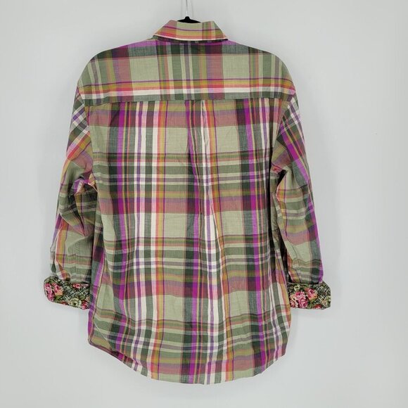 Alan Flusser mens medium green stripe floral contrast cuff button down shirt - Picture 9 of 10